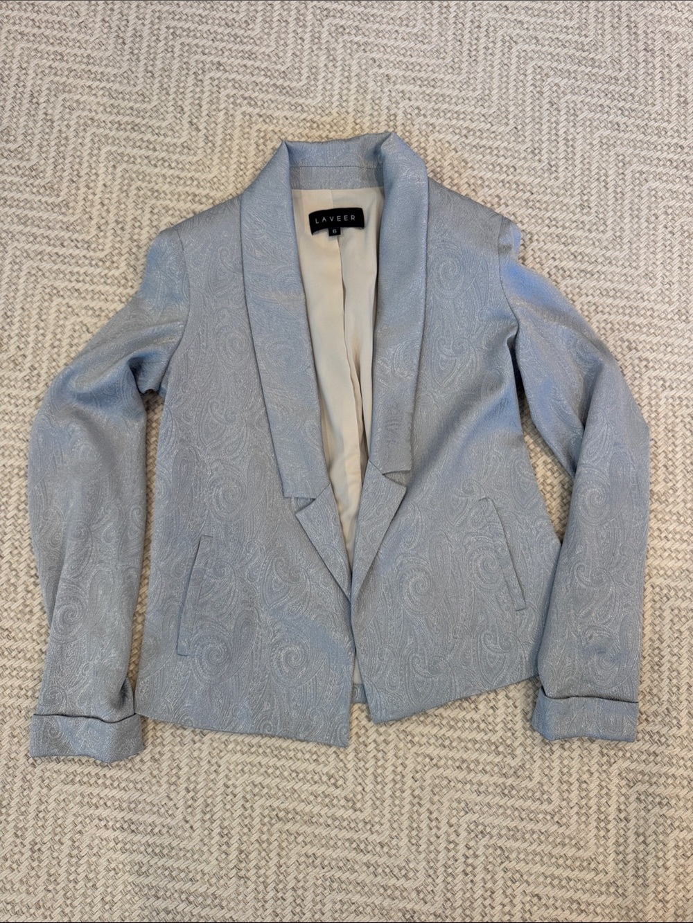 Light Blue LAVEER Paisley Shawl Collar Blazer